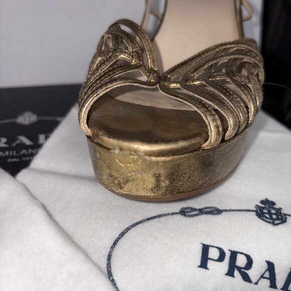 Vintage Prada Heels Gold Slingback Size EUR 37 US 7 with Box & Shoe Bags - Picture 14 of 16